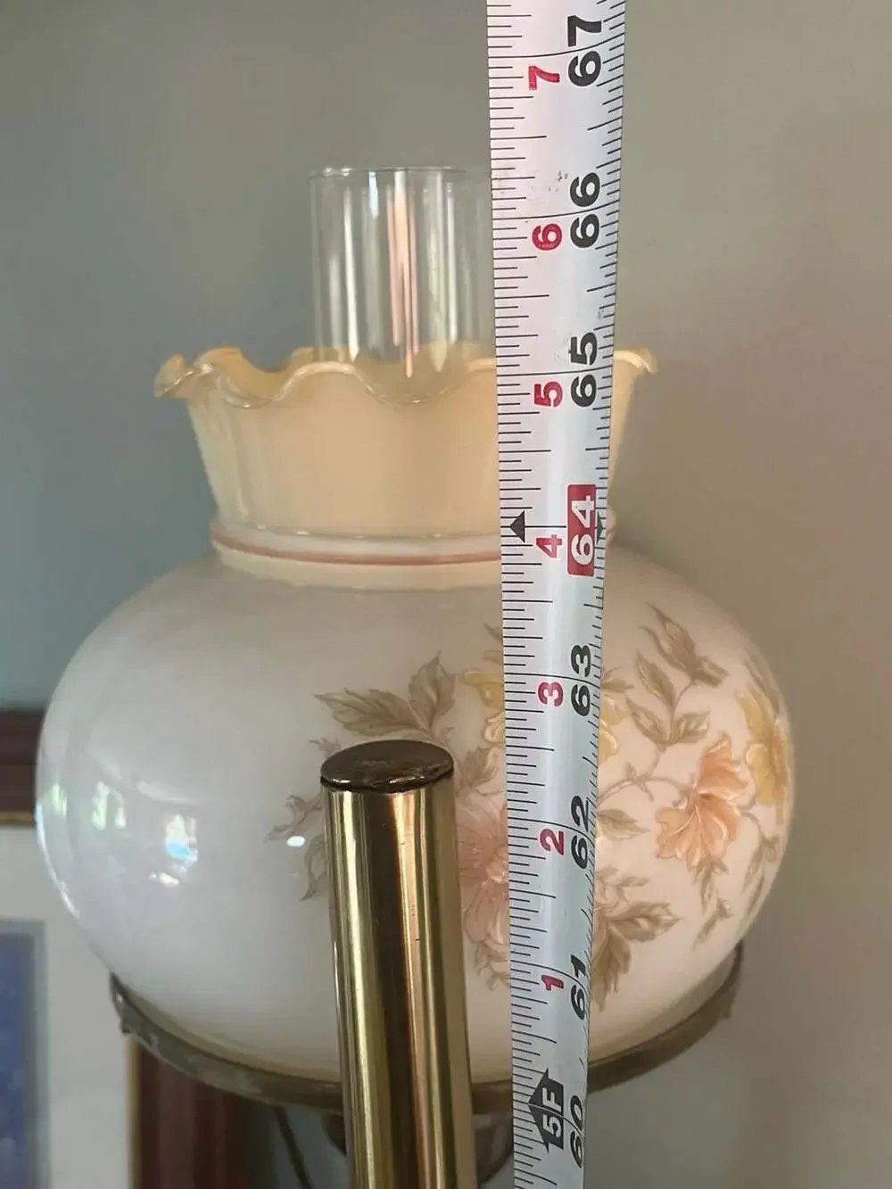 Vintage 3-Light Brass Floor Lamp with Floral Hurricane Glass Shades